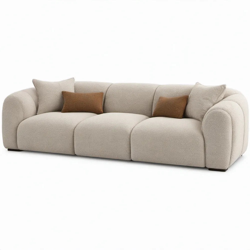 3-zitsbank met bouclébekleding, 300 x 110 x 75 cm, Crème/Bruin