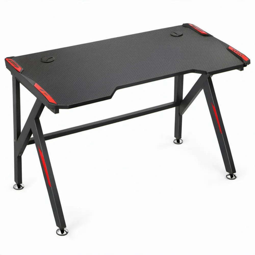 Gamingbureau 120 x 60 x 75 cm met koolstofvezelstructuur, zwart/rood