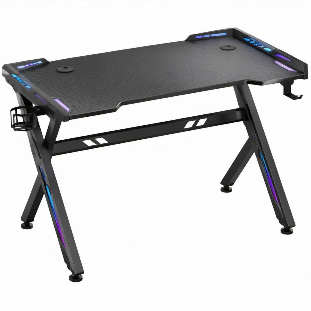 Gamingbureau 120 x 60 x 75 cm Zwart met Blauwe en Paarse Accenten, MDF en Staal