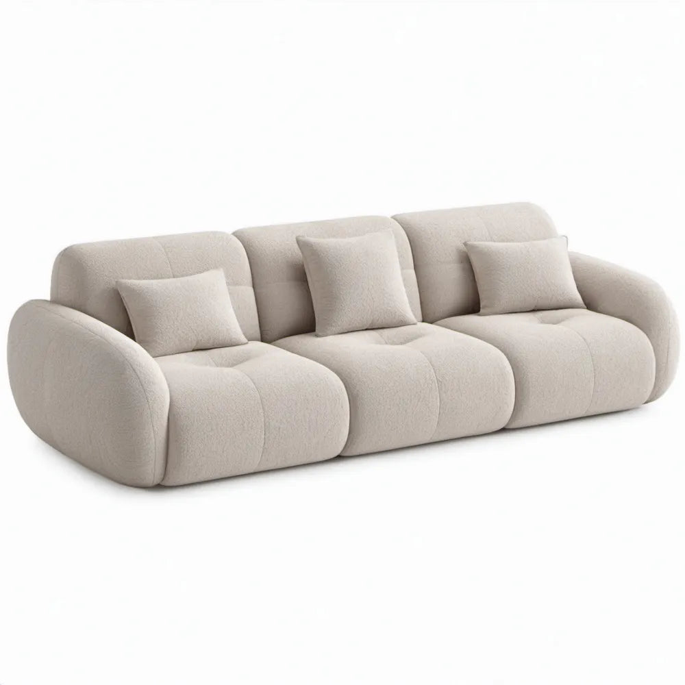 3-zitsbank 300 x 110 x 75 cm Crème gebogen bouclé polyester