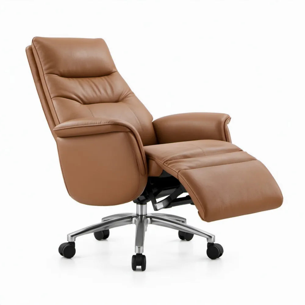 Draaibare fauteuil met uitschuifbare voetensteun van kunstleer – Bruin/Zwart/Zilver – 70 x 90-160 x 112 cm