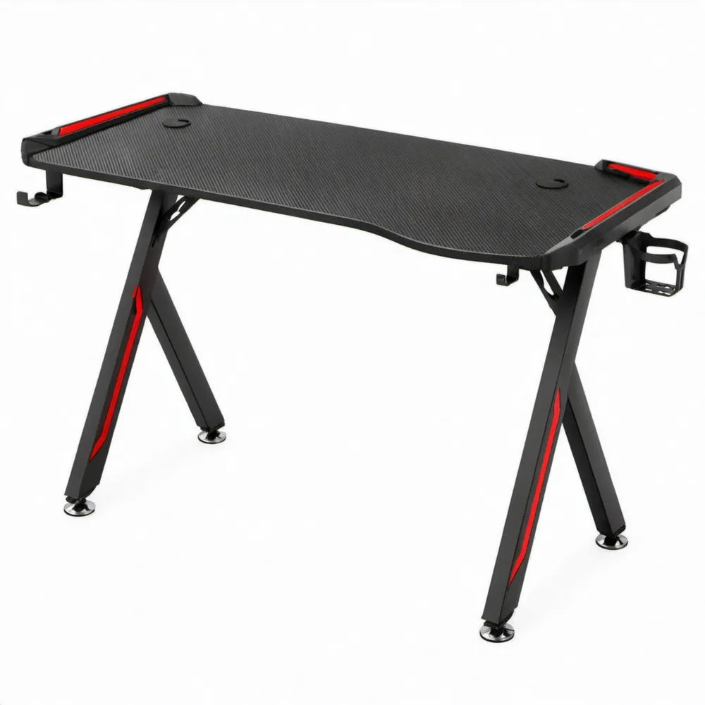 Gamingbureau 120 x 60 x 75 cm met MDF-blad en stalen frame - Zwart/Rood