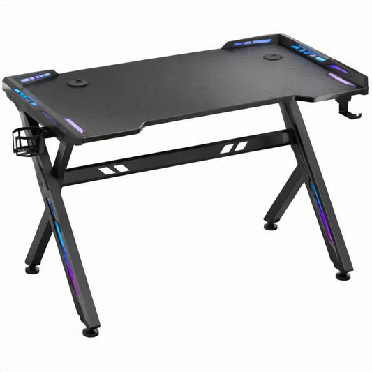 Gamingbureau 120 x 60 x 75 cm Zwart met Blauwe en Paarse Accenten, MDF en Staal