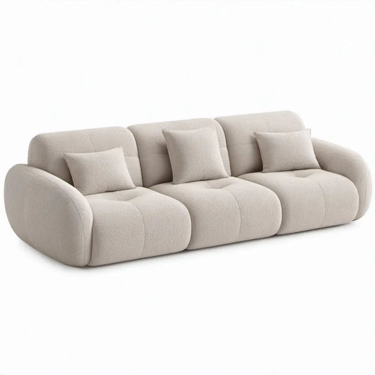 3-zitsbank 300 x 110 x 75 cm Crème gebogen bouclé polyester