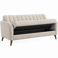 Beige 3-zits met opbergruimte en donkerbruine rubberhouten poten, 200 x 85 x 85 cm