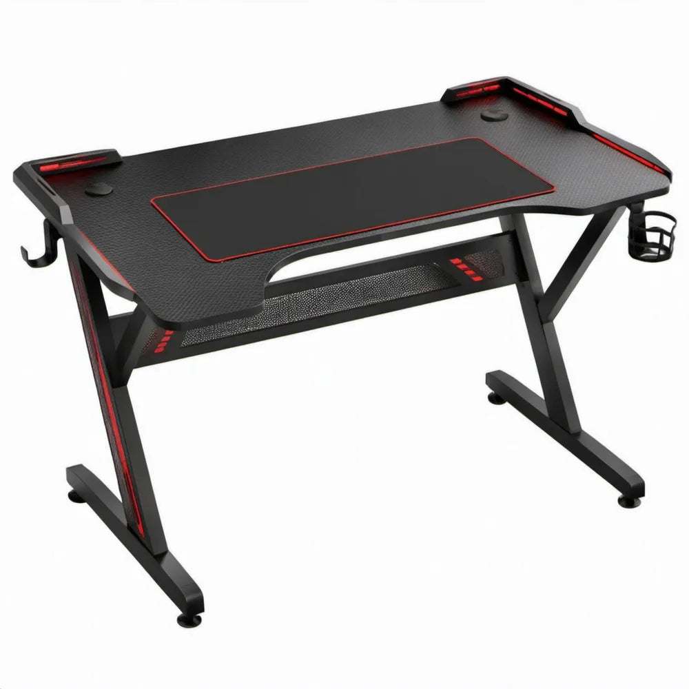 Gamingbureau met gebogen voorzijde 120 x 60 x 75 cm Zwart/Rood