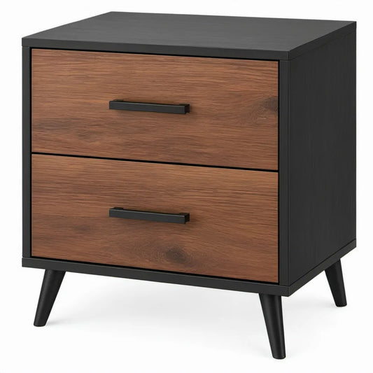 Nachtkastje met 2 lades 60 x 40 x 60 cm Zwart/Walnootbruin MDF