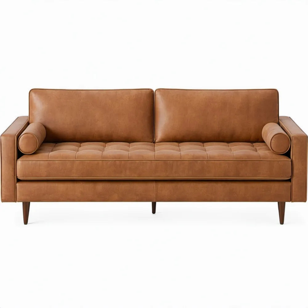 2-zitsbank van cognacbruin PU-kunstleer, 170 x 85 x 86 cm