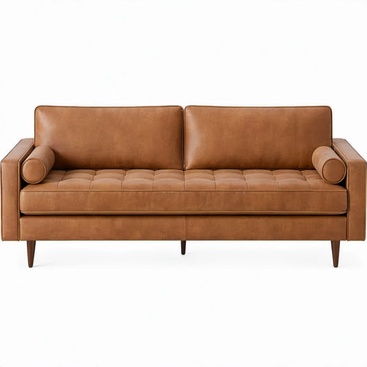2-zitsbank van cognacbruin PU-kunstleer, 170 x 85 x 86 cm