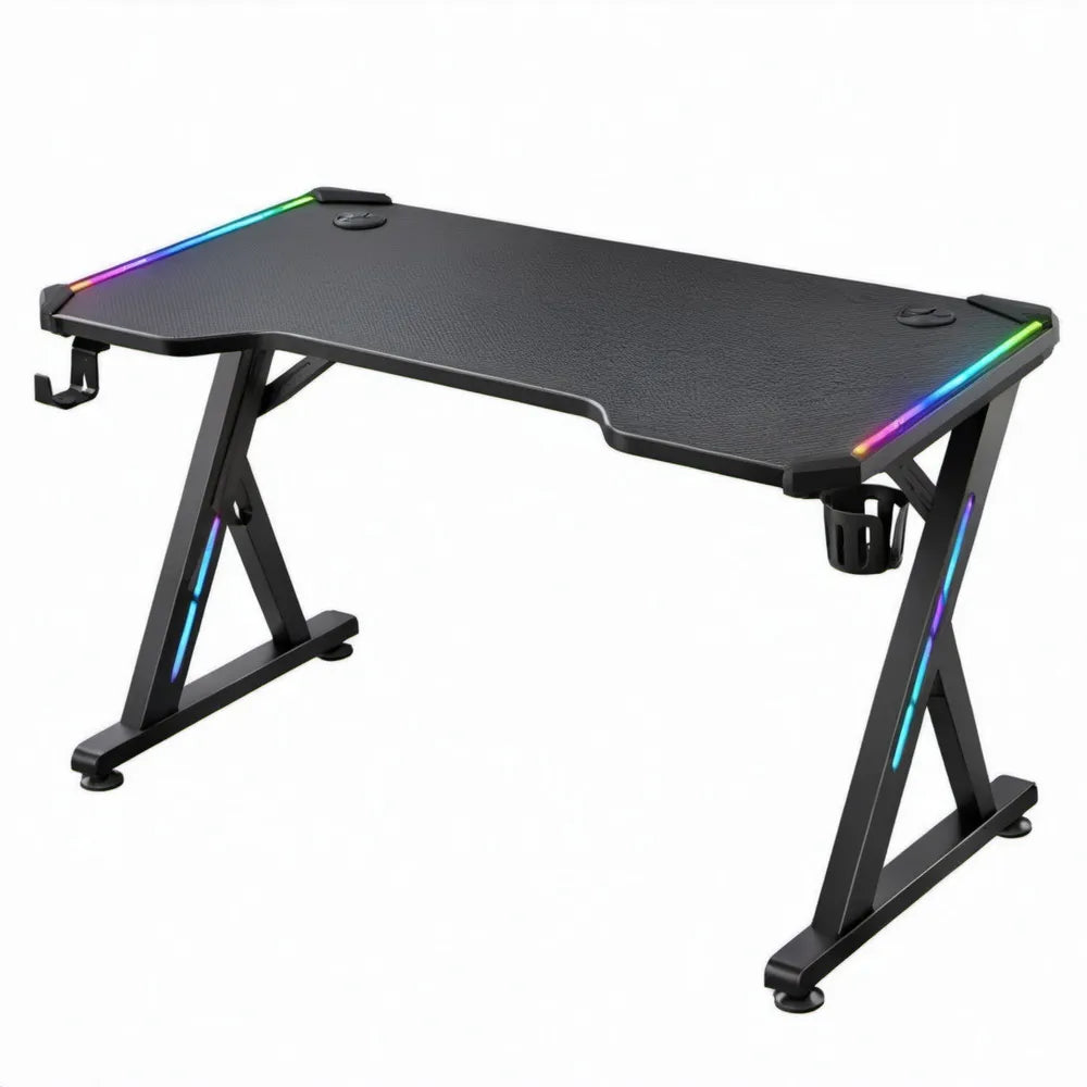 Zwart gamingbureau met RGB-ledverlichting, 120 x 60 x 75 cm