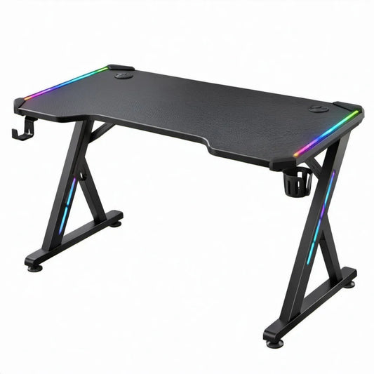Zwart gamingbureau met RGB-ledverlichting, 120 x 60 x 75 cm