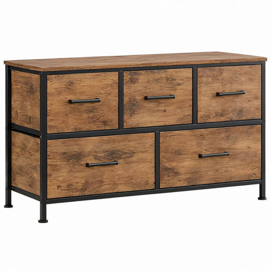 Ladekast met 5 laden, 100 x 40 x 75 cm, bruin/zwart, spaanplaat en staal