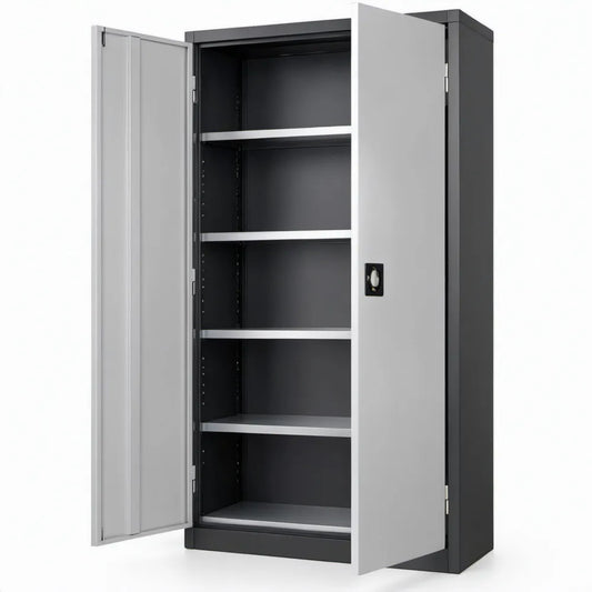 Stalen archiefkast met 2 deuren en 4 verstelbare legplanken, 90 x 40 x 185 cm, Grijs/Zwart