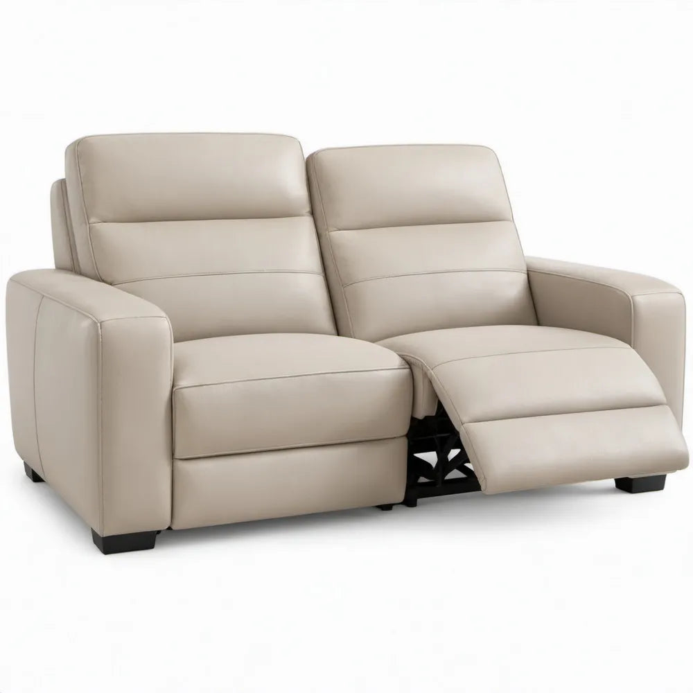 2-zits relaxbank met verstelbare rugleuningen en voetensteunen, beige PU-kunstleer, 165 x 95 x 102 cm