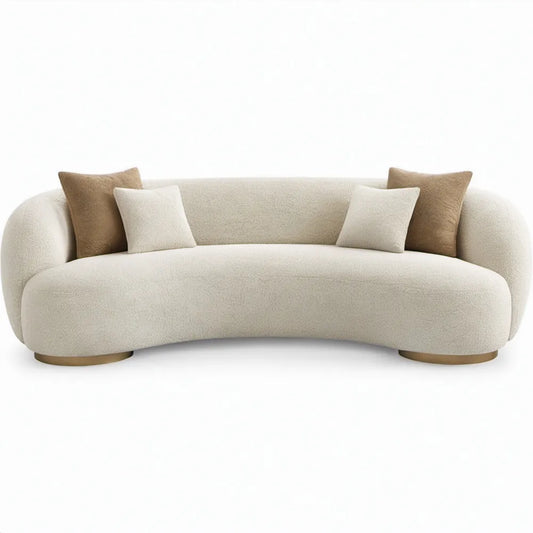 Gebogen 3-zitsbank 230 x 100 x 75 cm Crème polyester bouclé