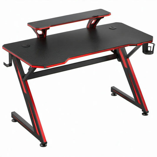 Gamingbureau met monitorplank en accessoires, 120 x 60 x 75 cm, zwart/rood
