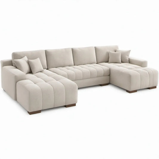 U-bank met dubbele chaise longue 330 x 210 x 85 cm crème bouclé