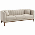 3-zitsbank 220 x 89 x 78 cm in crèmekleurige bouclé met bruine rubberhouten poten