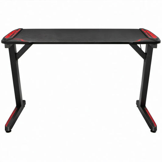 Rechthoekig zwart-rood MDF-werkblad met stalen frame, 120 x 60 x 75 cm