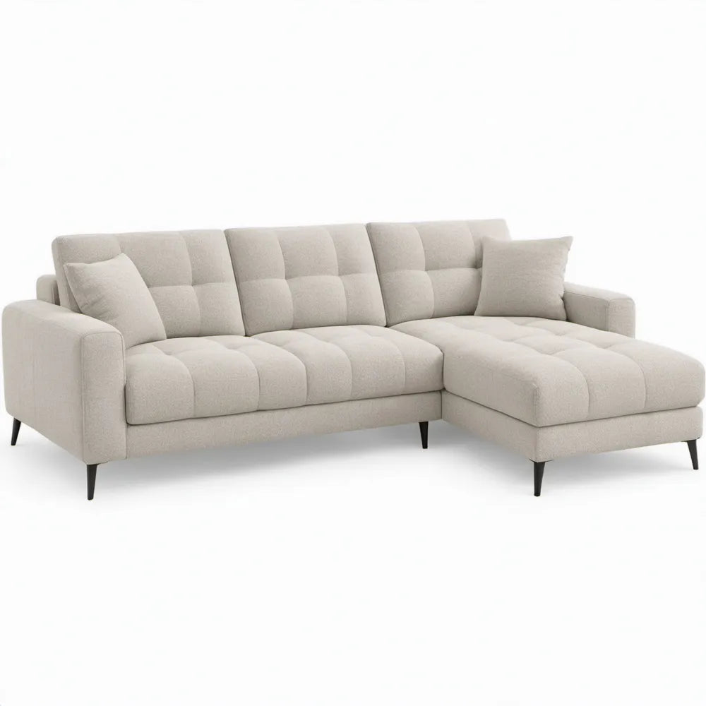 Beige hoekbank met chaise longue rechts 250 x 160 x 85 cm