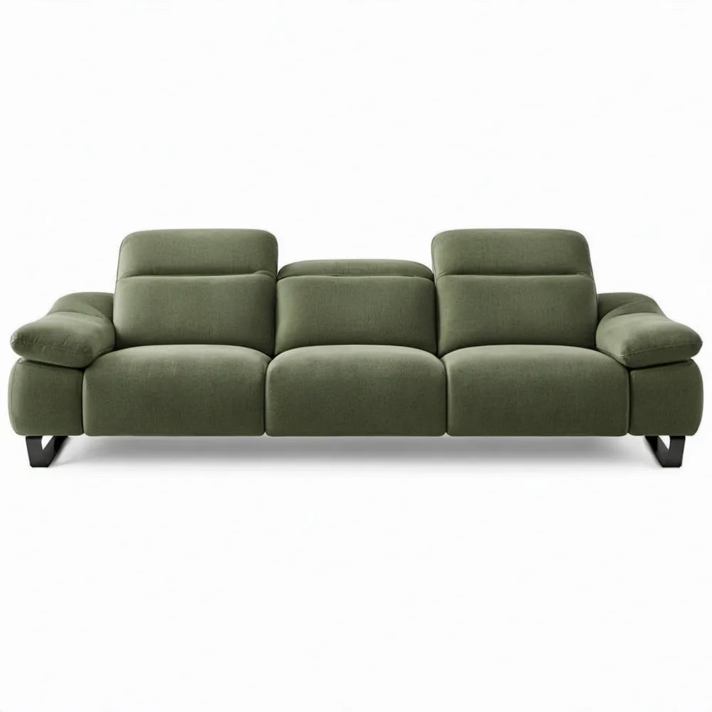 Olijfgroene 3-zitsbank met zwarte poten, 220 x 95 x 88 cm, polyester microvezel