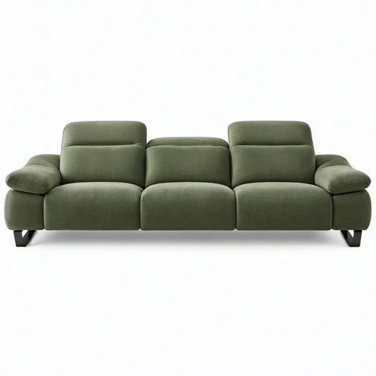 Olijfgroene 3-zitsbank met zwarte poten, 220 x 95 x 88 cm, polyester microvezel