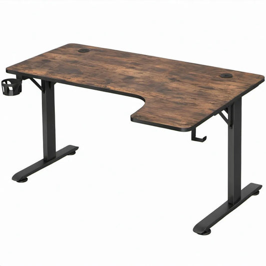 Gamingbureau 140 x 60 x 75 cm Bruin/Zwart met kabeldoorvoeren, bekerhouder en hoofdtelefoonhaak