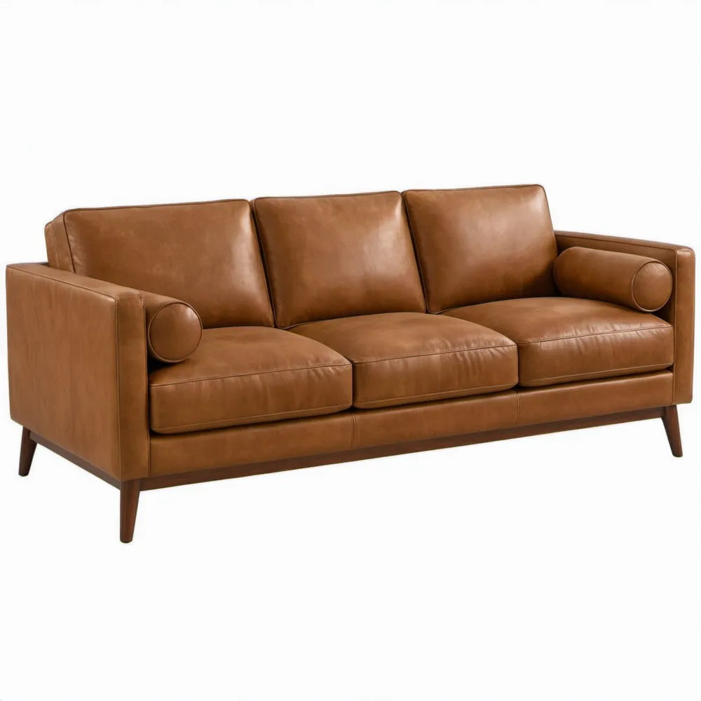 3-zitsbank met bruin PU-kunstleer, 210 x 90 x 85 cm