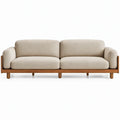3-zitsbank 220 x 90 x 78 cm Beige en Bruin met polyester bekleding en massief rubberhout