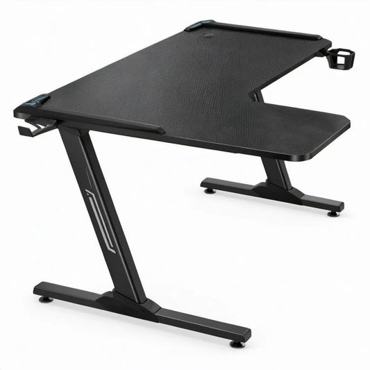 Zwart gamingbureau 140 x 60 x 75 cm van MDF en staal met bekerhouder en koptelefoonhaak