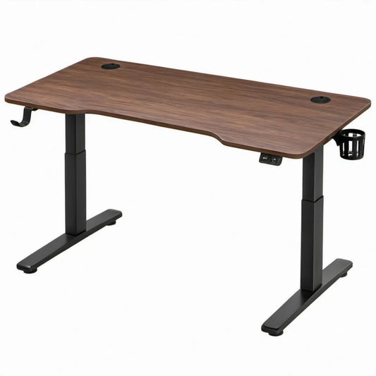 Elektrisch verstelbaar bureau 120 x 60 cm – Walnootbruin/Zwart, MDF blad en stalen frame
