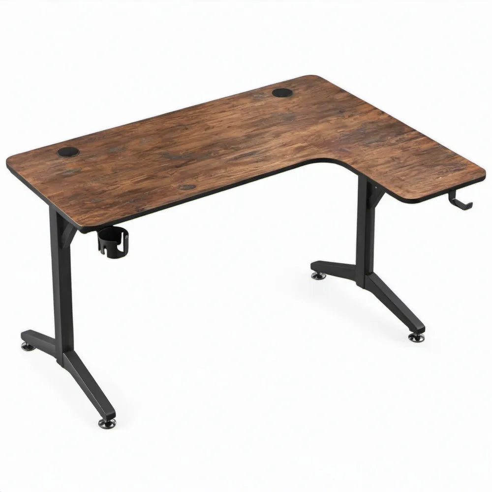 Gamingbureau 120 x 60 x 75 cm met kabeldoorvoeren, bekerhouder en hoofdtelefoonhaak – Bruin/Zwart