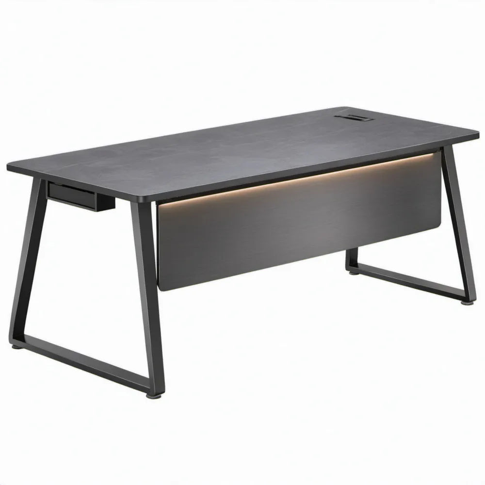Gamingbureau 160 x 70 x 75 cm Zwart met MDF-blad, stalen frame, LED-verlichting en kabeldoorvoer