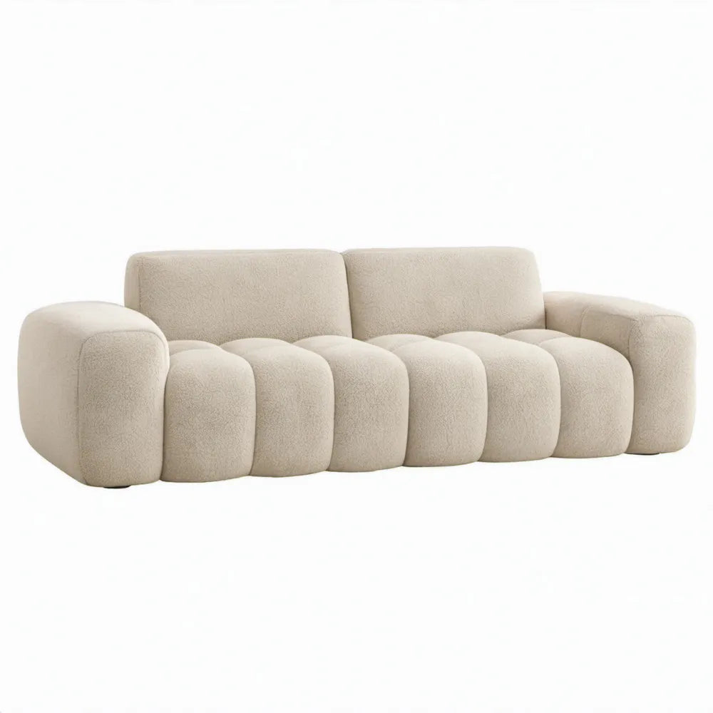 3-zitsbank 230 x 100 x 72 cm Crème Gebogen Bouclé Polyester