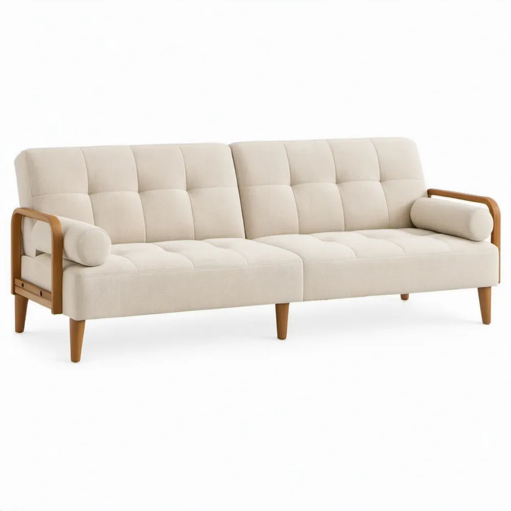 3-zits slaapbank met verstelbare rugleuning, 220 x 85 x 83 cm, crème en naturelbruin