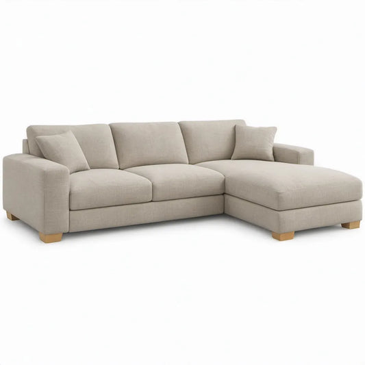 Beige hoekbank met chaise longue rechts, polyester, 260 x 160 x 85 cm