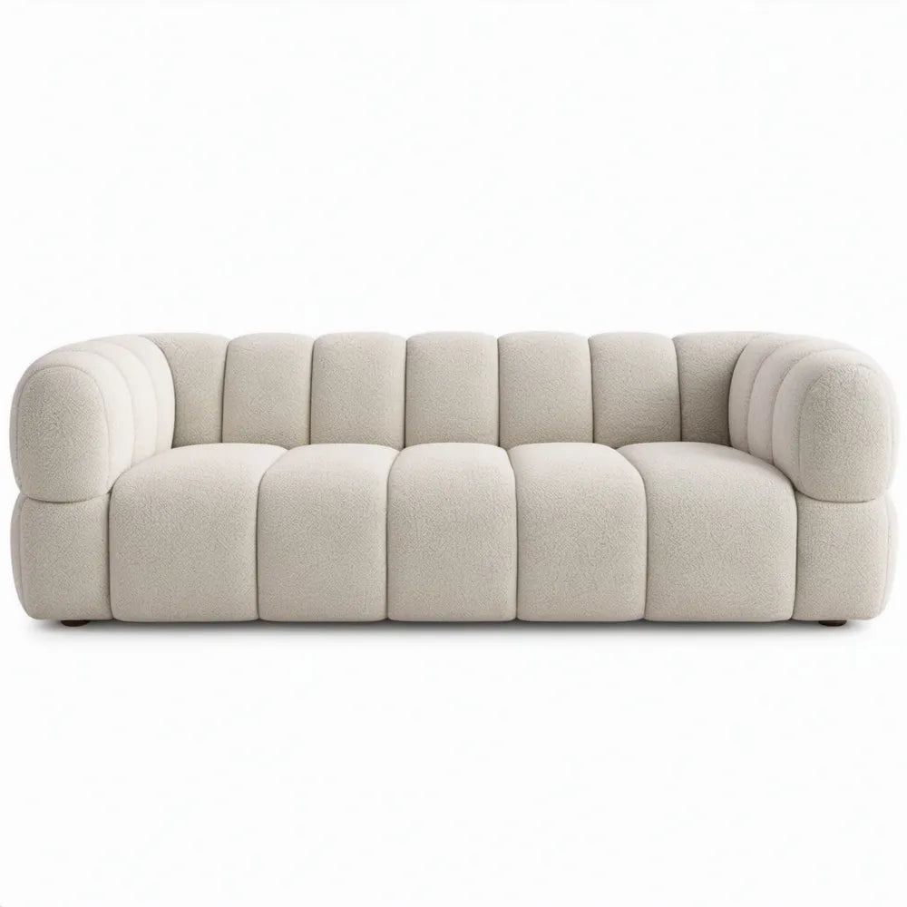 3-zitsbank 230 x 100 x 72 cm Ivoor Gebogen Bouclé